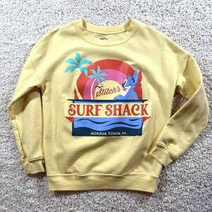 Disney Stitch Yellow Surf Shack Graphic Sweatshirt Pullover S Disneycore Vacay